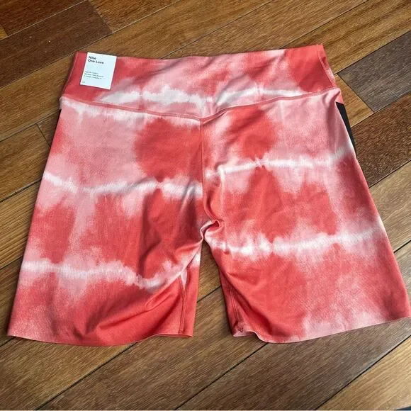Nike One Luxe Orange Tie Dyed Tight Fit Mid Rise Biker Shorts Sz XL NWT - Picture 6 of 12